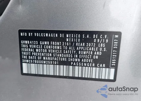 2019 Volkswagen Jetta 1.4T R-Line/1.4T S/1.4T Se z USA, uszkodzony, nr VIN 3VWC57BUXKM259101